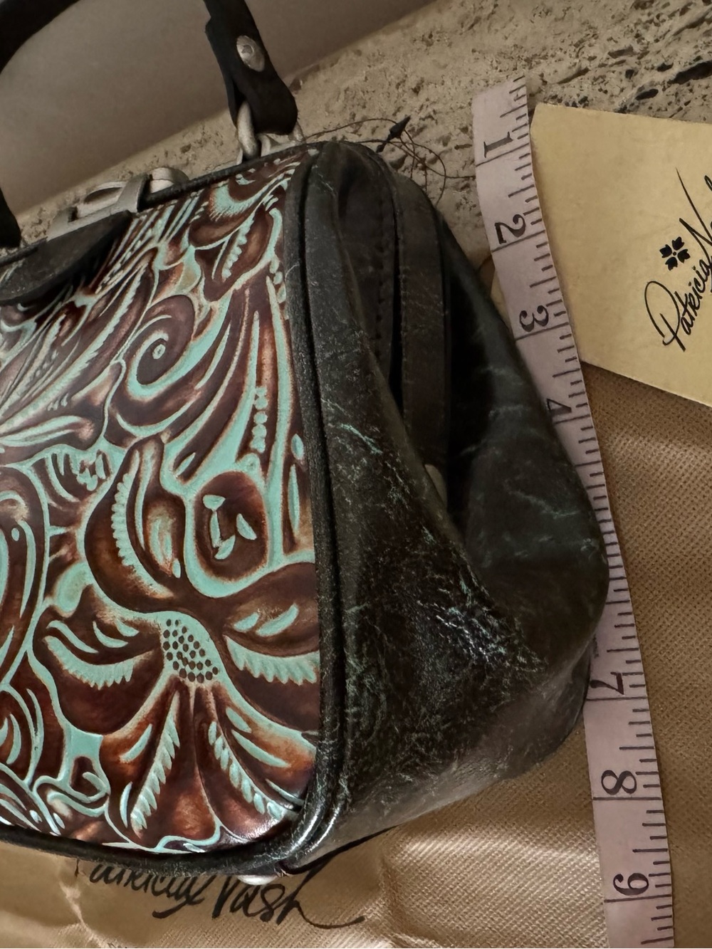 Patricia Nash Gracchi Turquoise Tooled Leather Frame Satchel. MSRP $279 - Picture 12 of 13